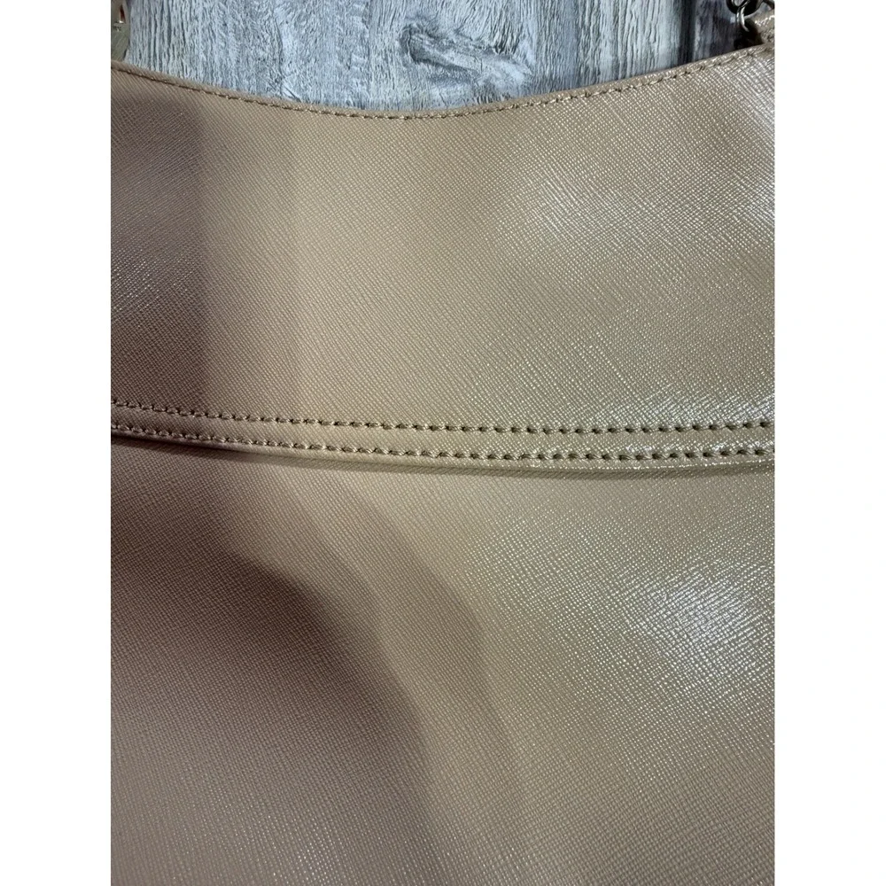 DKNY Beige Saffiano Leather Shoulder Bag Gold Chain Flap Crossbody Tan Handbag